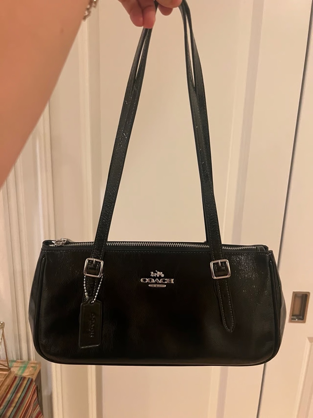 Coach Black Leather Shoulder Bag with Silver Hardware